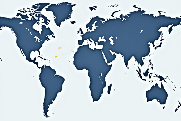 A world map with shipping routes highlighted, symbolizing Tropivor's worldwide shipping capabilities, with small package icons moving along the routes.