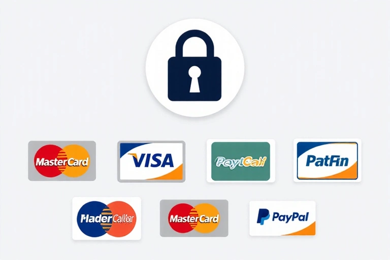 Various credit card icons and a PayPal logo arranged neatly, symbolizing the diverse payment methods accepted by Tropivor, with a secure lock icon in the background.